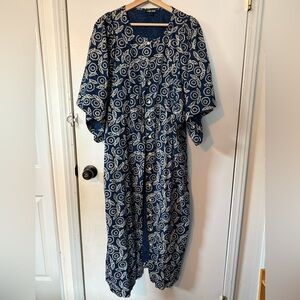 Ilana Kohn Navy and White Printed Midi Dress